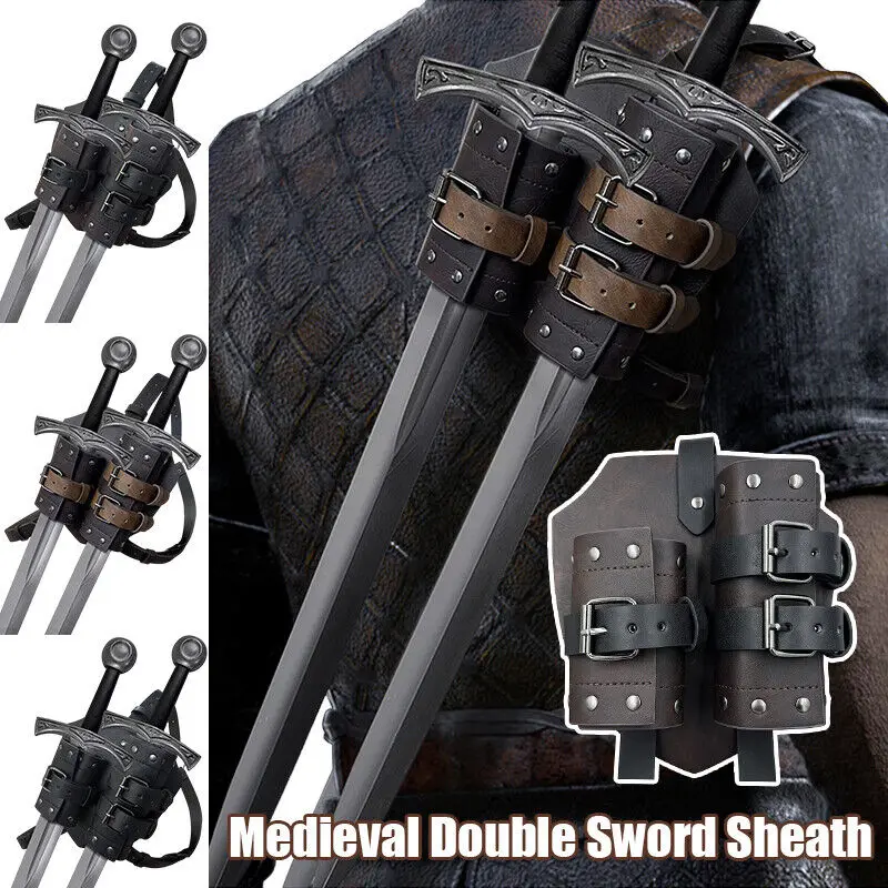 

Medieval Double Sword Shoulder Back Sheath Warrior Scabbard Holder Cosplay Accessories Buckle Holster Scabbard Costume Halloween