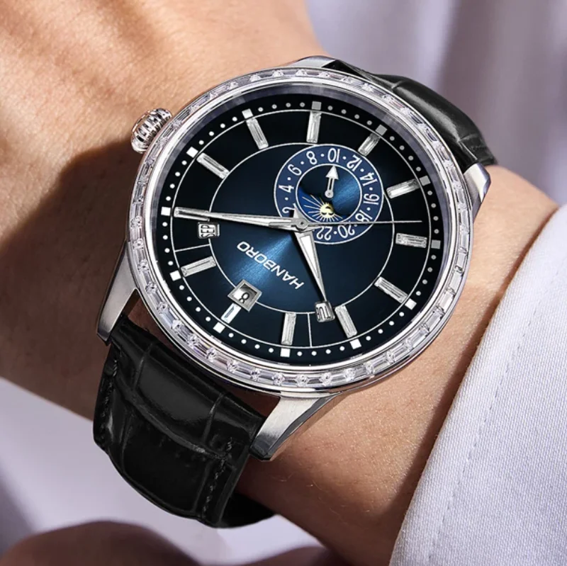 

HANBORO Men Automatic Watch 42mm Mechanical Wristwatch Waterproof Luminous Quick Release Strap Multi-Dial Month Week Date