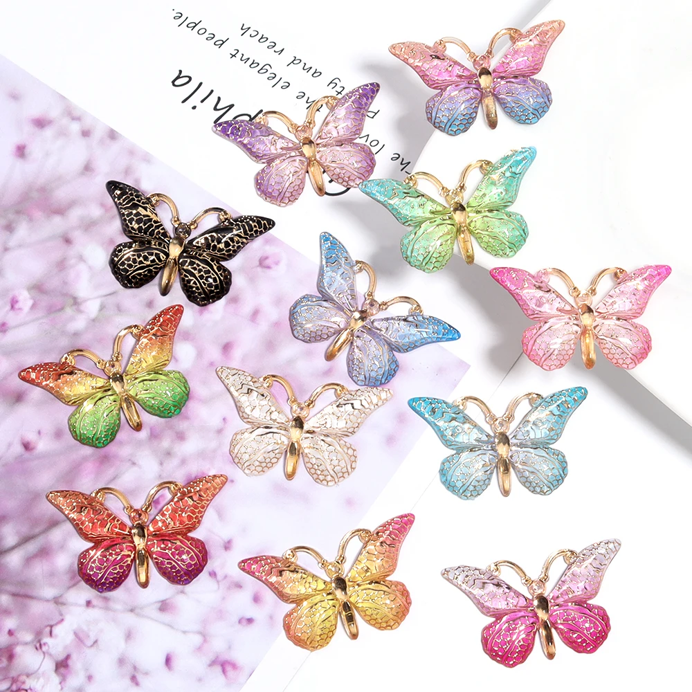 10 teile/los Acryl Gradient Schmetterling Perlen Patches 25x38mm bunte Schmetterling Patch Anhänger für DIY Ohrring Kleidung Accessoires