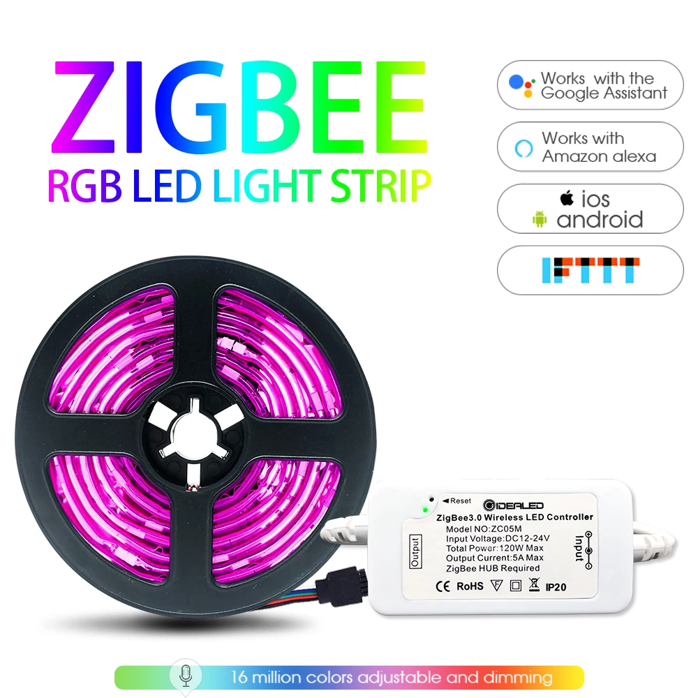 

Умная RGB световая лента 5 м с Zigbee LED управлением ler APP голосовым управлением работа с Alexa & SmartThings H * U * E требуется концентратор