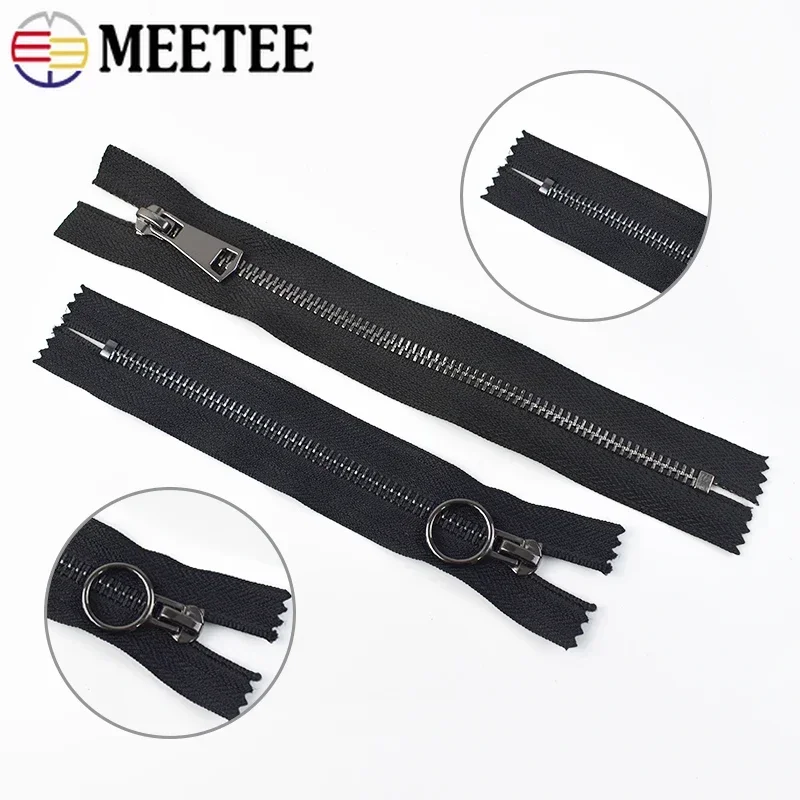 Meetee 5# Black Metal Zippers 15-40cm Close-end 50-150cm Open-end Zip Auto Lock Zips for Coat Garment Shoes Sewing Accessories