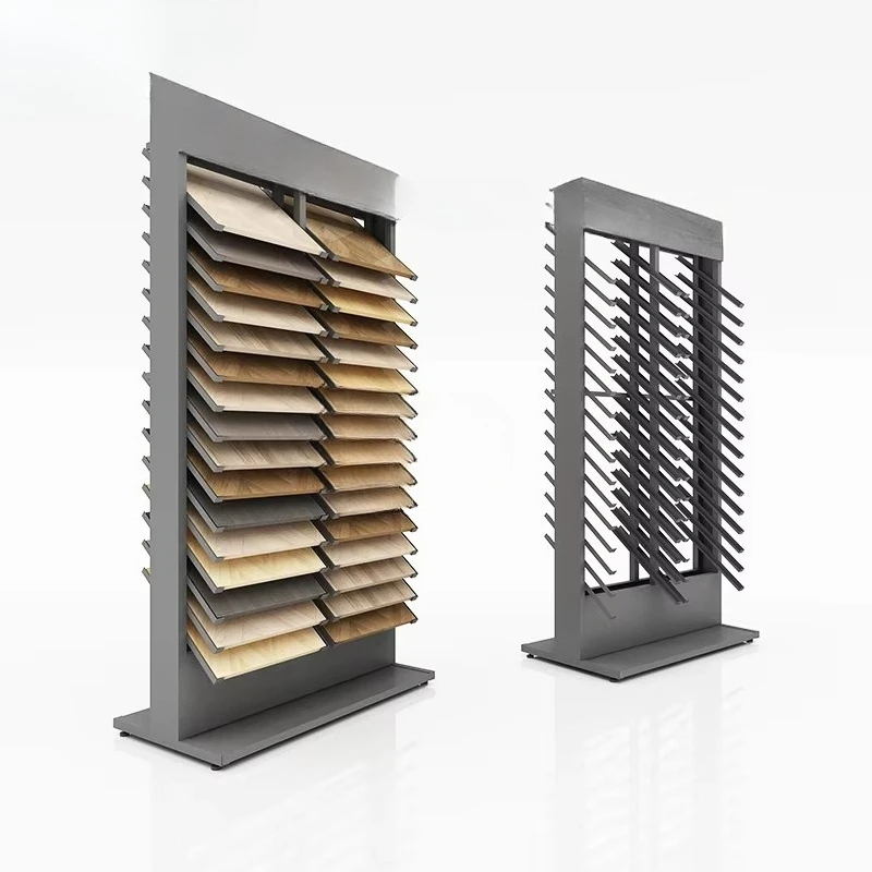 &c Freestanding Mobile Wood Floor Display Stand - Space Saving Easy Assemble Metal Frame for Flooring Sample Exhibition