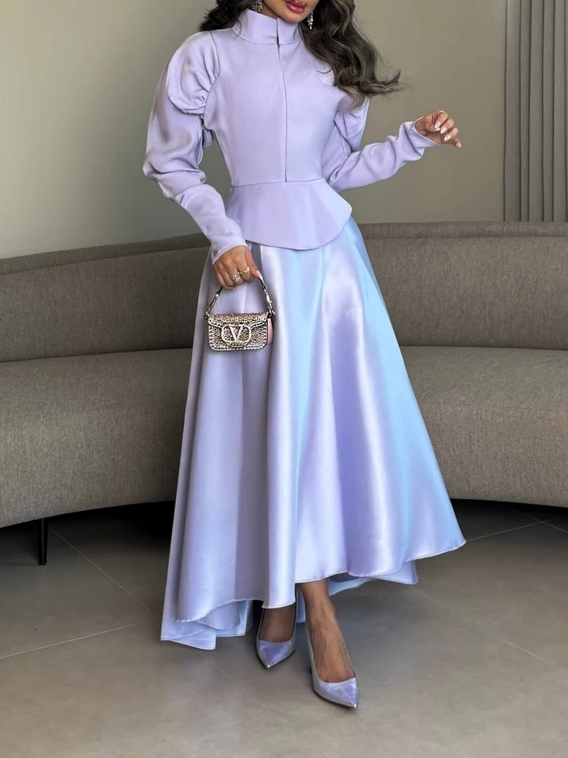 

Other Shore Elegant Vintage Sweet Blue Lilac Satin A-Line Stylish New Customize Formal Occasion Prom Dress Evening Party Gowns