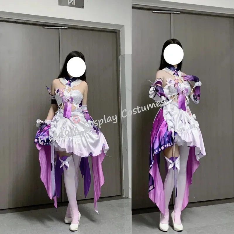 혼카이 스타 레일 코스프레 캐스터리스 의상 드레스 가발 헤드웨어 나비 꽃 소품 애니메이션 캐스터리스 롤플레이 슈트