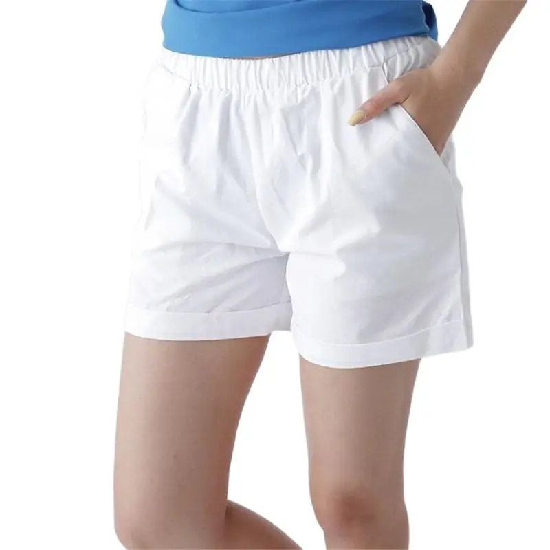 

Woman Summer Sweat Shorts Female 100% Cotton Summer Mid Elastic Waist Solid Straight Pleated 100% Cotton Breathable Short Pants