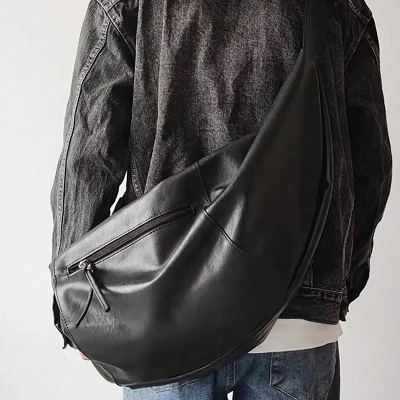 

Модная мужская сумка через плечо большой вместимости, многофункциональная однотонная сумка через плечо, застежка-молния, кожаные повседневные сумки-тоут