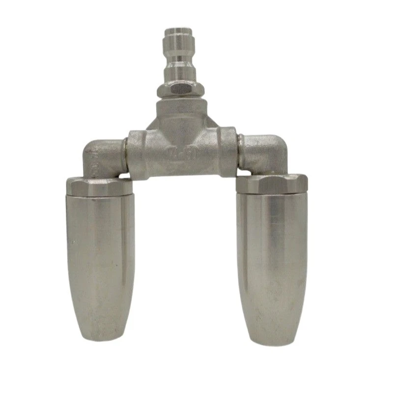 Double-head multi-head nozzle, three-way universal rotating large flow 1/4 stainless steel double turbine nozzle