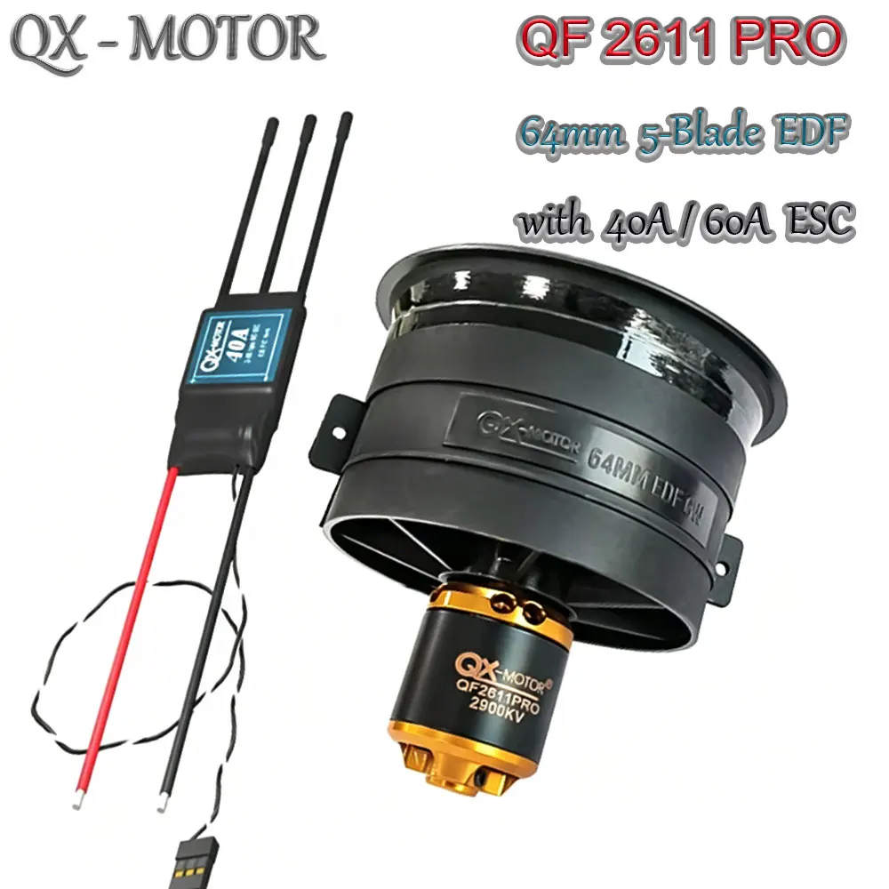 QX-MOTOR QF2611 PRO 64mm 5-Blade EDF Ducted Fan Brushless Motor 2900KV-4000KV with 40A/60A ESC For RC Jet Airplane Model Parts