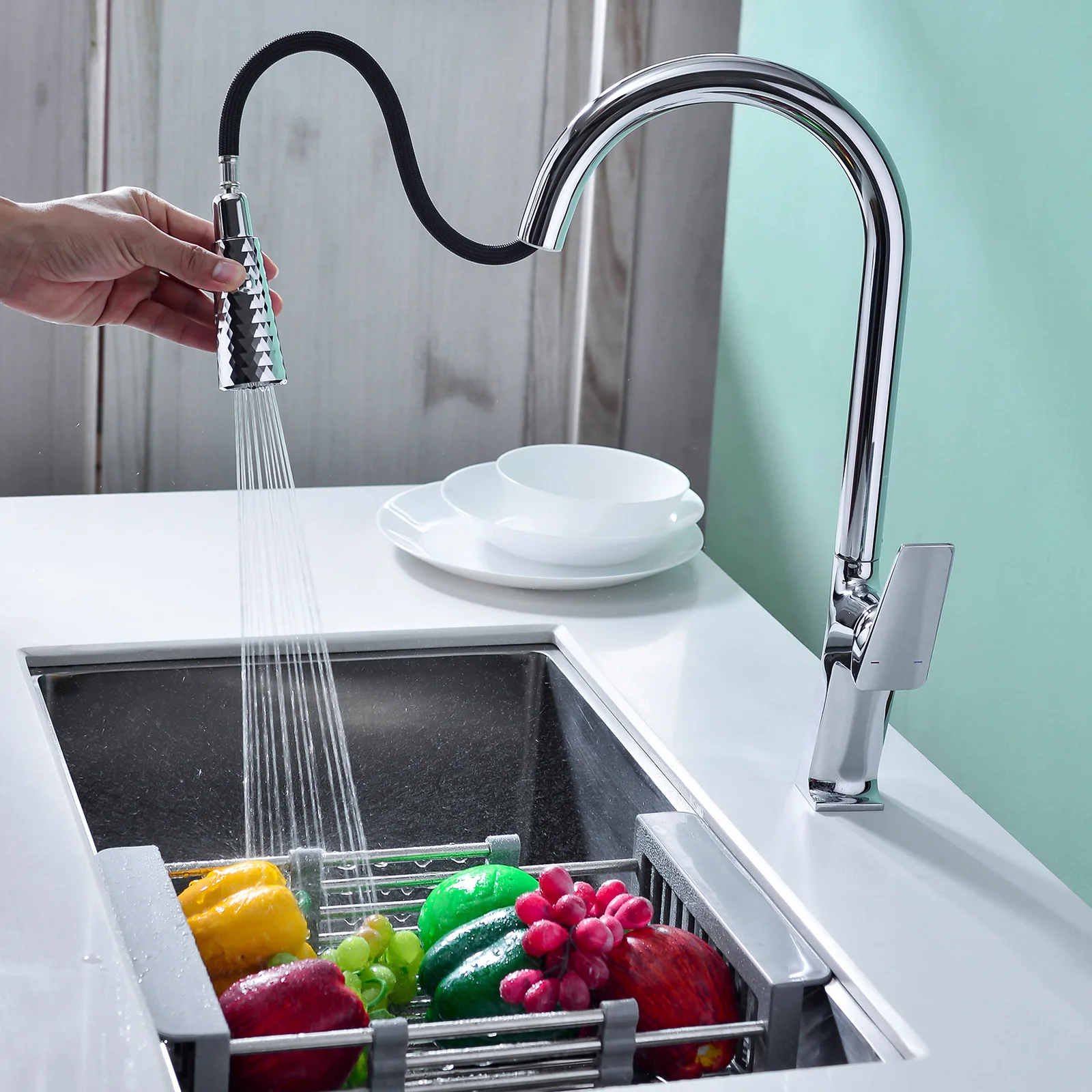 HIDEEP Kitchen Pull Household Sink Vegetable Basin Water Hot And Cold Multifunctional Kitchen Faucet Vegetable Basin Faucet Chro