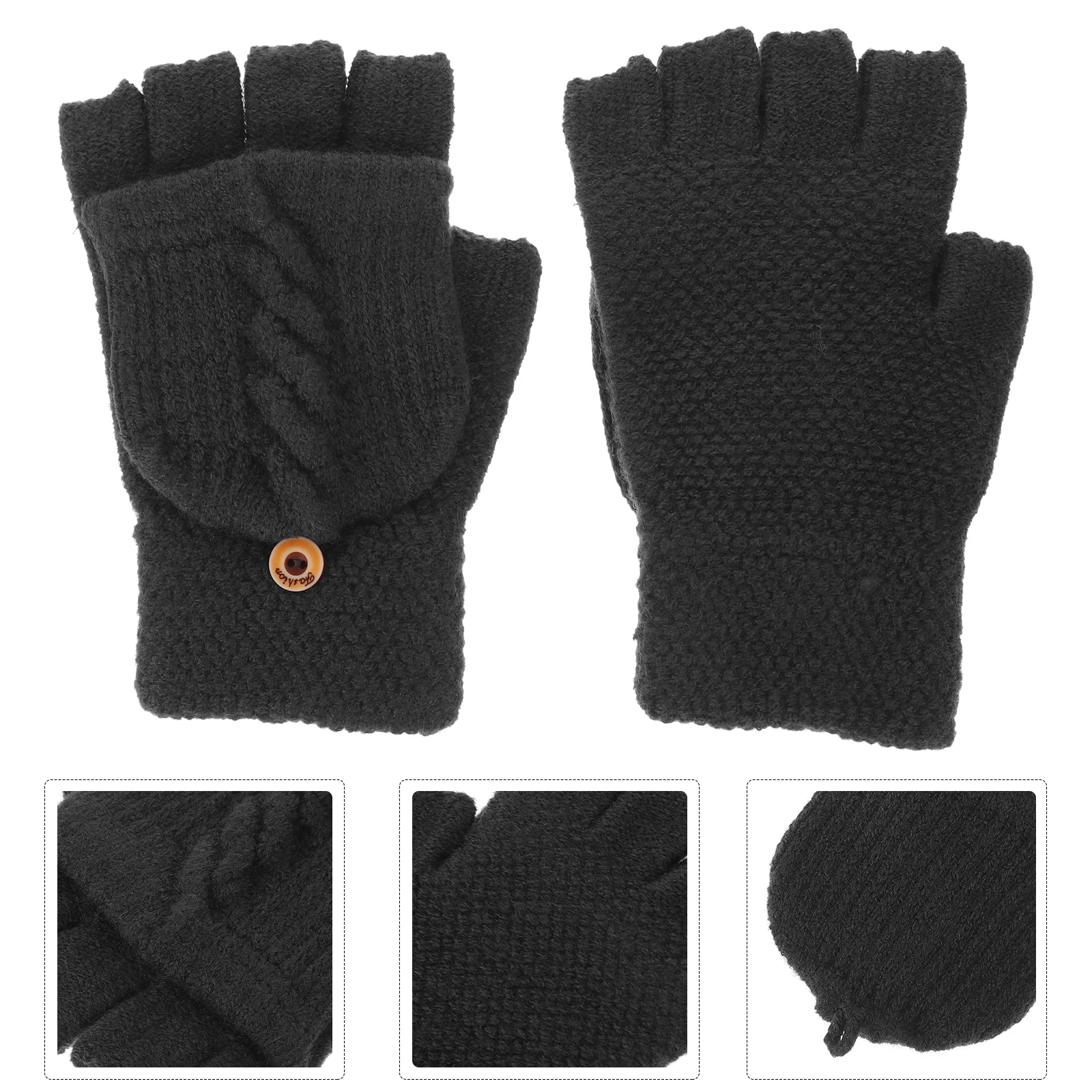 

Fingerless Thermal Gloves Black Warm Women Cashmere Acrylic Mittens Cold Weather Flip Phone Outdoor Winter