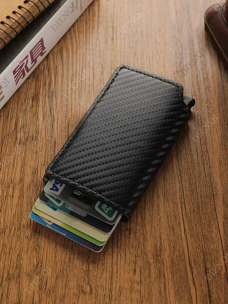 RFID Anti-diebstahl Visitenkarte Halter Männer Schwarz ID Karte Halter Brieftasche Carbon Faser Kurze Geldbörse Smart Geld Tasche tragbare Karte Fall