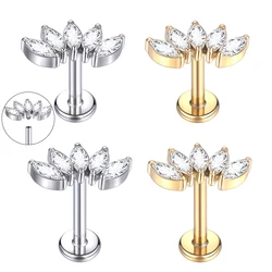 1PC Titanium Crystal Flower Ear Tragus Piercing 16G Cartilage Piercing Stud Helix Jewelry Conch Rook Lobe Earrings Labret Stud