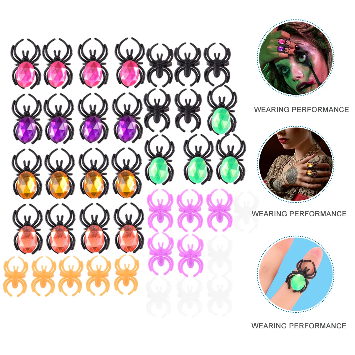 50 Pcs Kid Toys Spider Rings Halloween Party Favors Costume Insect Plastic Jewels Child