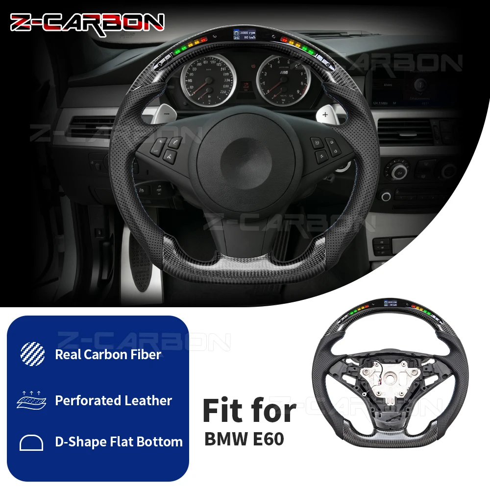 

Светодиодный руль из карбона для BMW E60 E61 E63 M5 2006-2010, D-образный, с плоским дном, гоночный, запасные части для автомобиля