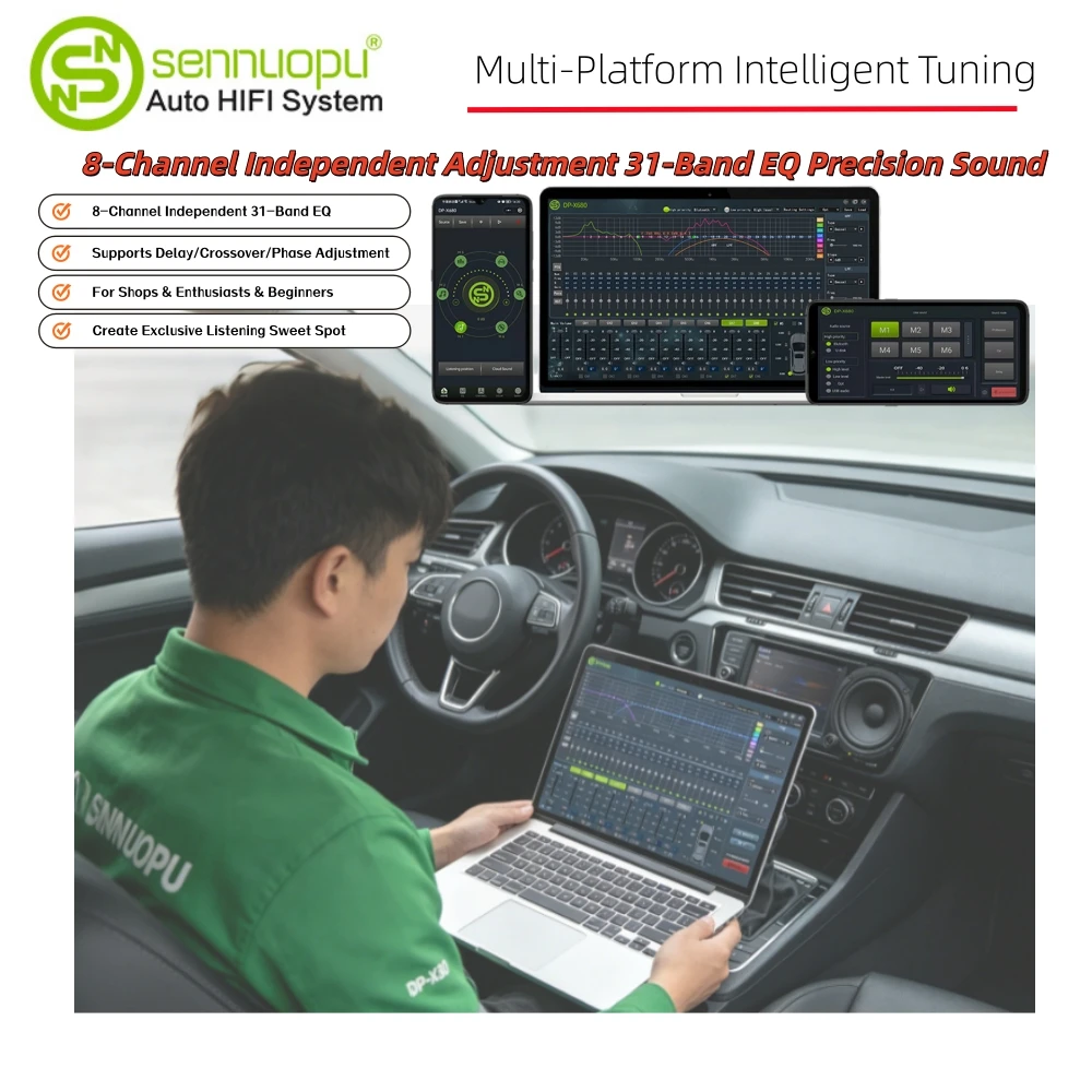Sennuopu DP-X680 Car Sound Tuning Amplifier, 8-Channel Sound Processor, 6-Channel 12V Car Stereo with Bluetooth Music Playback