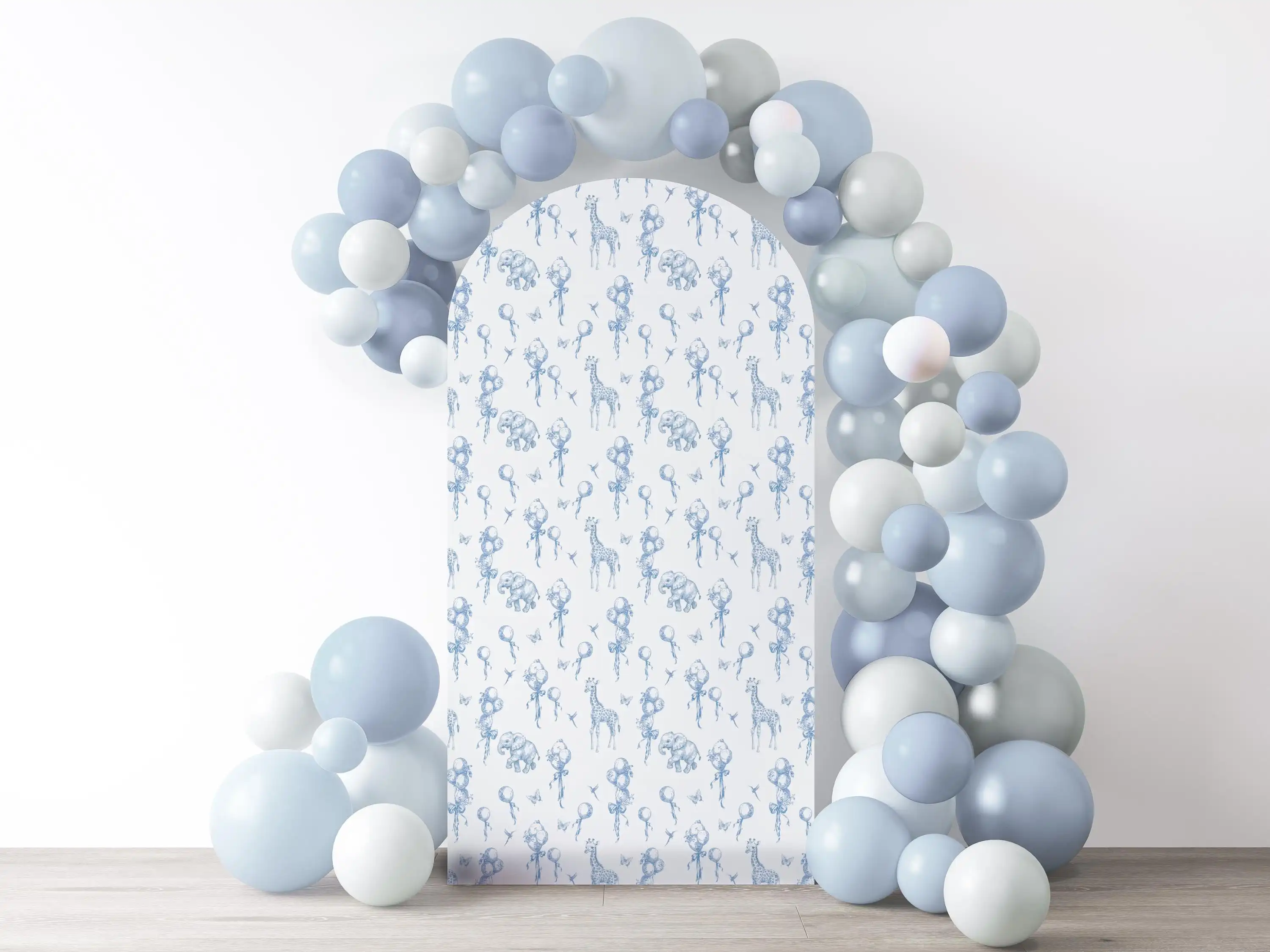 

Mehofond Custom 2-Sided Safari Animal Blue Pattern Birthday Party Baby Shower Cover Chiara Arch Wall Decor Backdrop Photo Studio