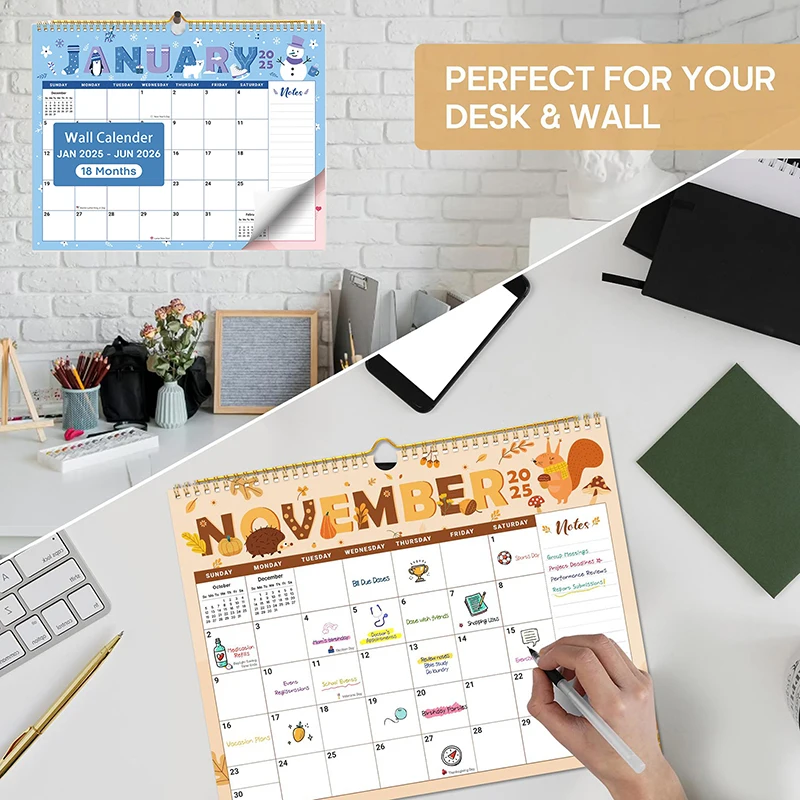 تقويم حائط لمدة 18 شهرًا: من يناير 2025 إلى يونيو 2022، مخطط شهري كبير الحجم للمنزل أو المكتب