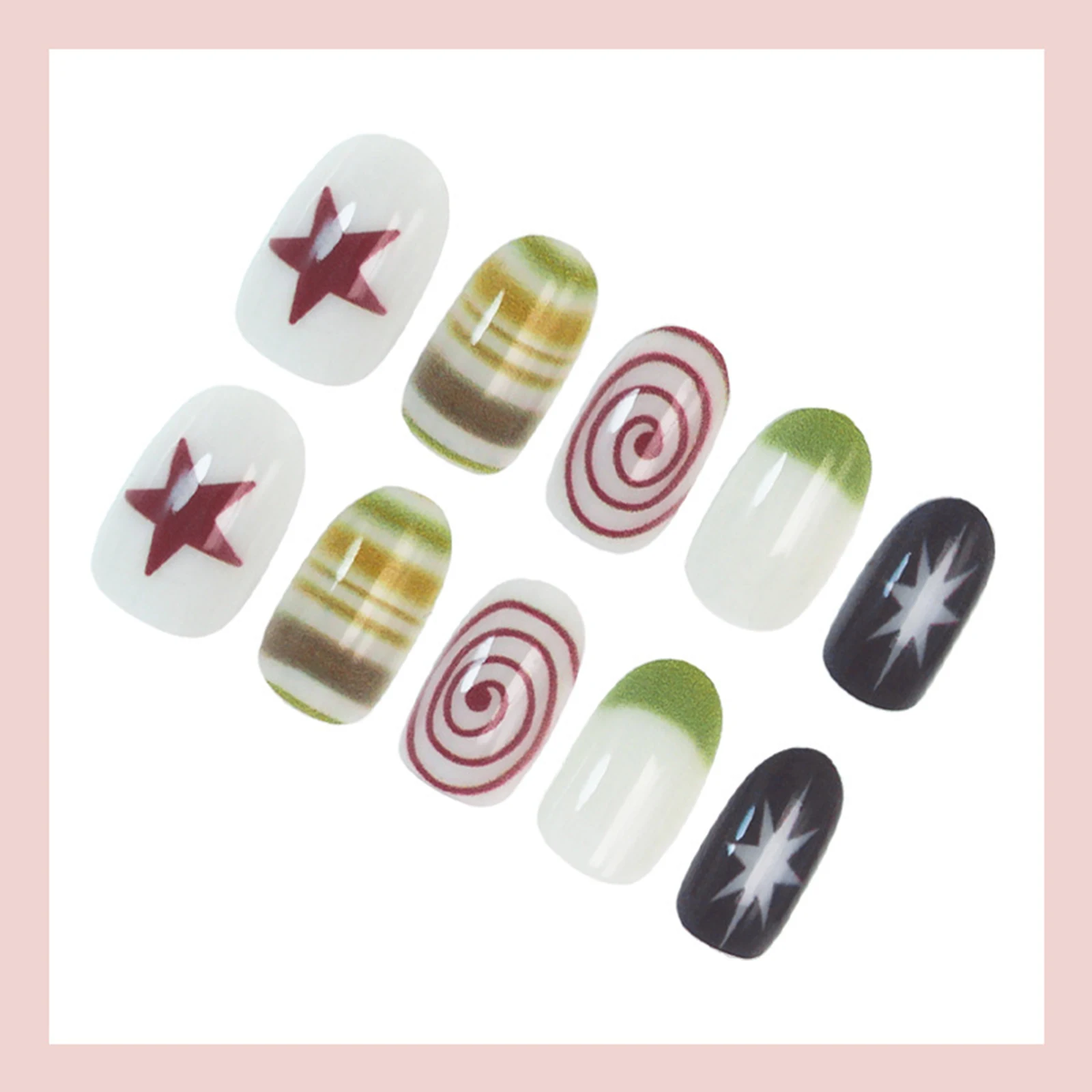 24 Stück handbemalte künstliche Nägel mit Sternen und Retro-Polka-Dots, zum Aufdrücken, tragbare Nagelspitzen für Frauen, für den täglichen Gebrauch – Detail 4
