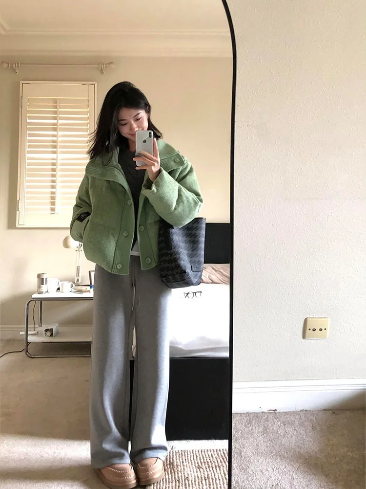 Kurtka puchowa damska w stylu koreańskim, płaszcz typu chleb, zimowa kolekcja 2025, nowość, mały rozmiar, prosty krój, do pracy, elegancka.