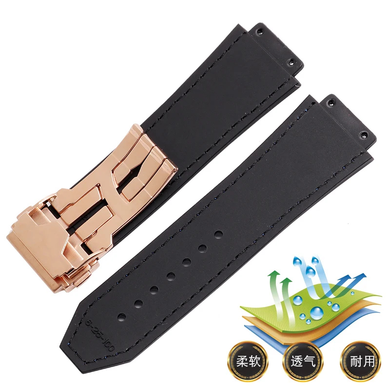 Watch Strap For Hublot 25mm*19mm Soft Watchband for HUBLOT Big Bang Series Watch Bracelet Genuine Leather+silicone