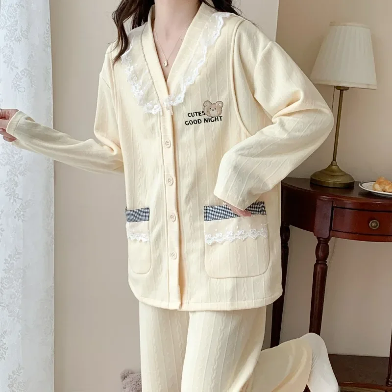 Autumn Winter Air Cotton Confinement  Maternity Pajamas Postpartum Maternal Breastfeeding Clothes Nursing Clothes Loungewear