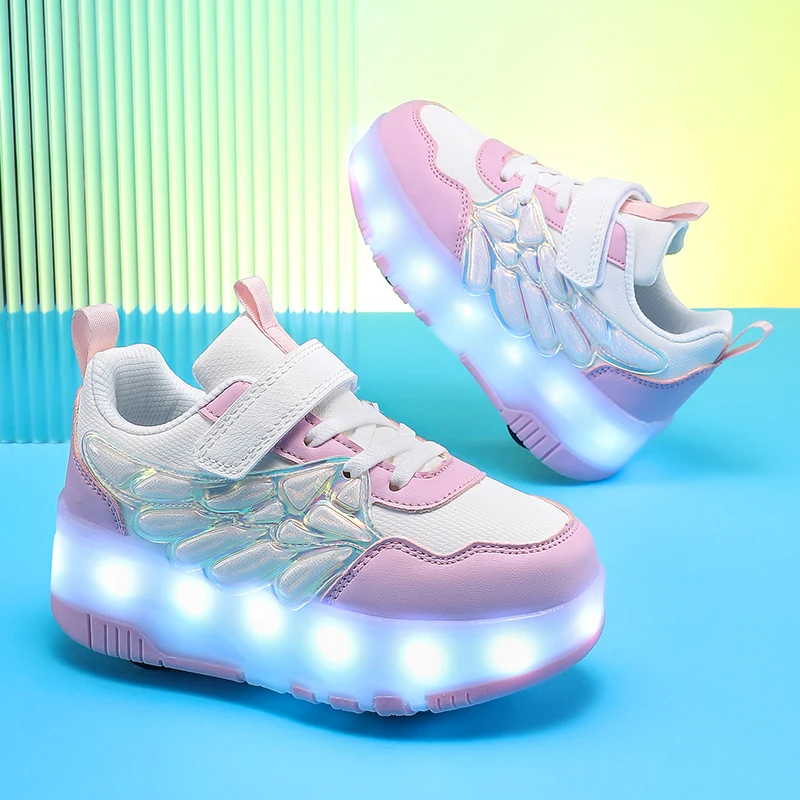 

Girls' 2025 New Spring & Autumn Wheel Shoes: Rotating Buckle Light-Up Sneakers, Older Kids' Roller Skates