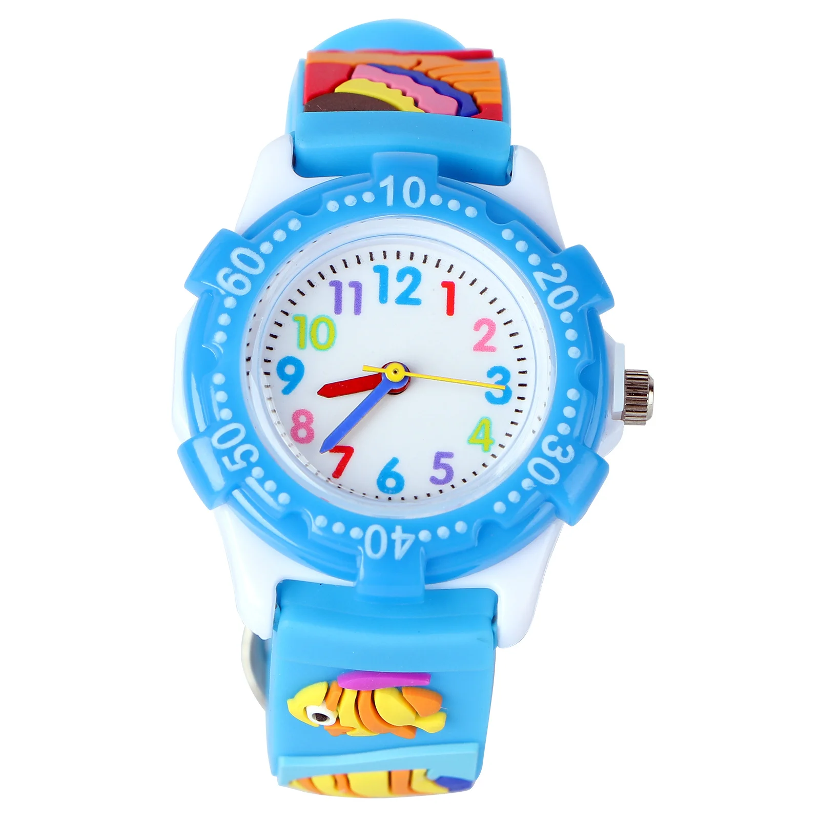 1pc Watch Blue 3D Ocean Animal Pattern Strap Light Design For Time Learning Wrist Decoration Adorable Watch