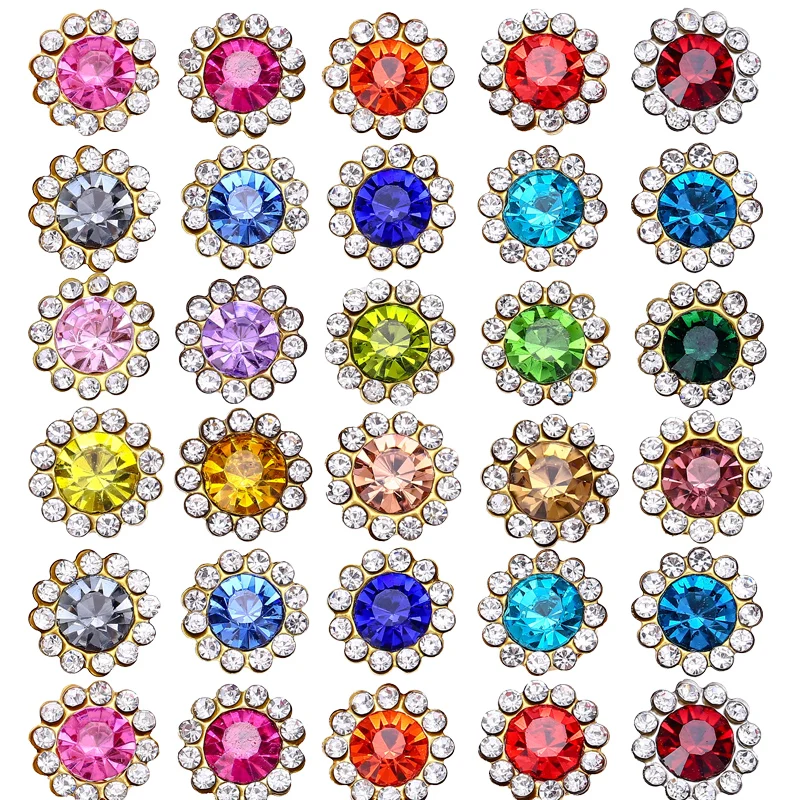 DUCRYSTAL Multicolor 100pcs/Pack 8MM-14MM Rhinestone Sew On Decoration Sunflower Metal Button DIY Bags&Accessories