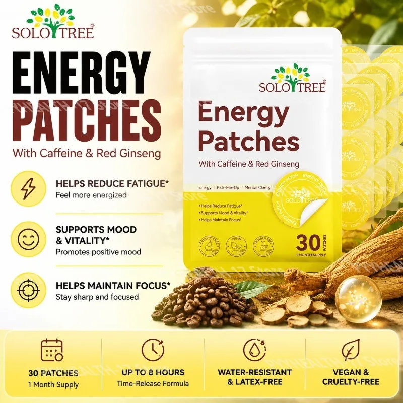 Energy Patch Transdermal Time-Release Formula Supports Focus and Clarity with Caffeine and Red Ginseng for Men Women 30 Patches