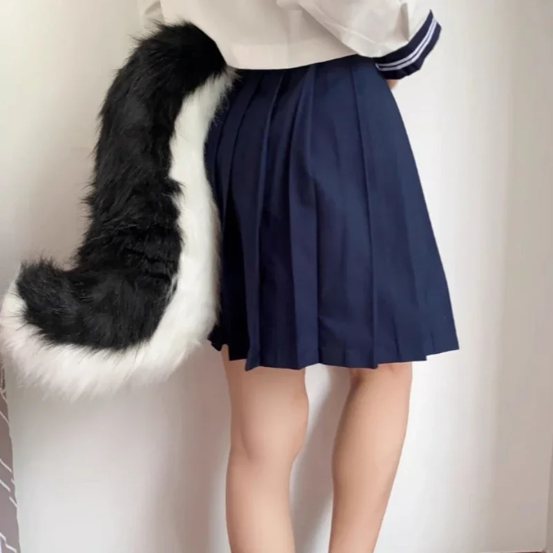 수제 모피 늑대 꼬리 소녀 플러시 코스프레 액세서리 가짜 모피 늑대 꼬리 로리타 코스프레 동물 꼬리 할로윈 파티 어린이 선물