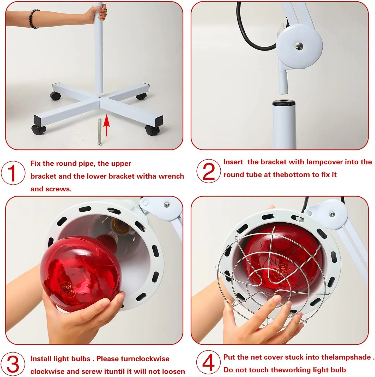 Red Near Infrared Heat Lamp with Wheels, Floor Heating Lamp, Relieve Joint and Muscle Pain, Height and Angle Adjustable, 150W