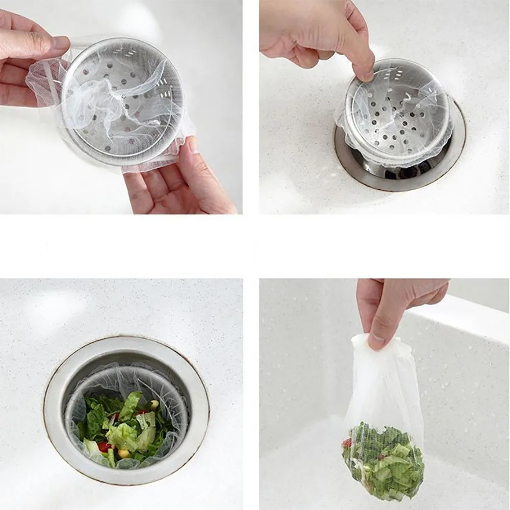 30-200Pcs Disposable Kitchen Sink Filter Sewer Drain Anti-blocking Garbage Bag Pool Leak Mesh Bag Mesh Strainer Sink Garbage Net