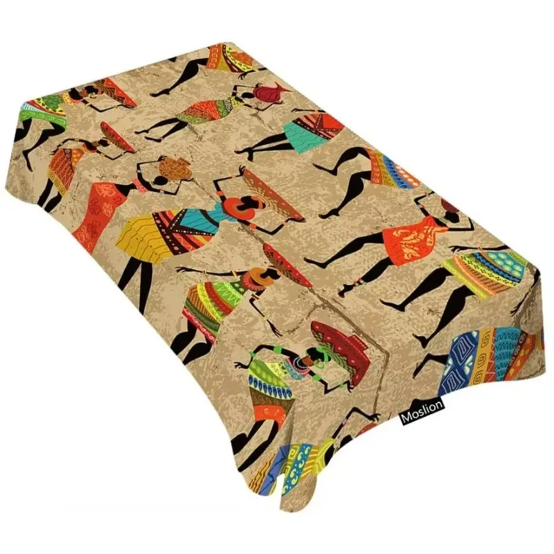 Nappes rectangulaires, motif artistique représentant des femmes africaines, femmes vêtues de robes tribales, couvre-table.
