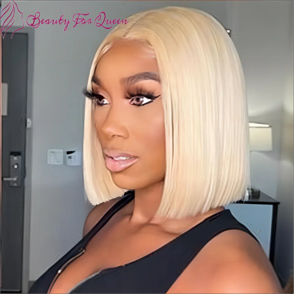 

Straight Short Bob Wig 613 Honey Blonde Colored Human Hair Wigs For Women Brazilian Remy Lace Frontal Wig Pre Plucked