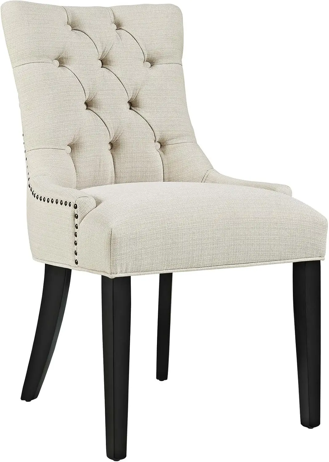 Regent Modern Elegant Button-Tufted Upholstered Fabric With Nailhead Trim, Dining Side Chair, Beige