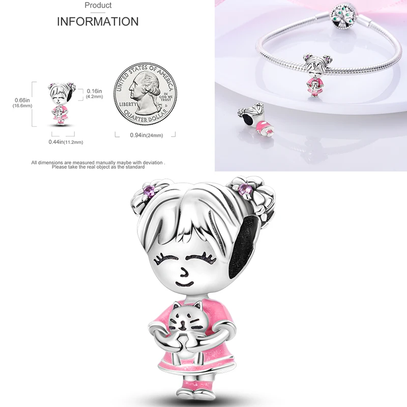 925 Sterling Silber Rosa Ballett-Mädchen Anhänger Junge Mädchen Schwestern Paare Anhänger Passend für Armband DIY Schmuck Original Mode für Frauen – Detail 31