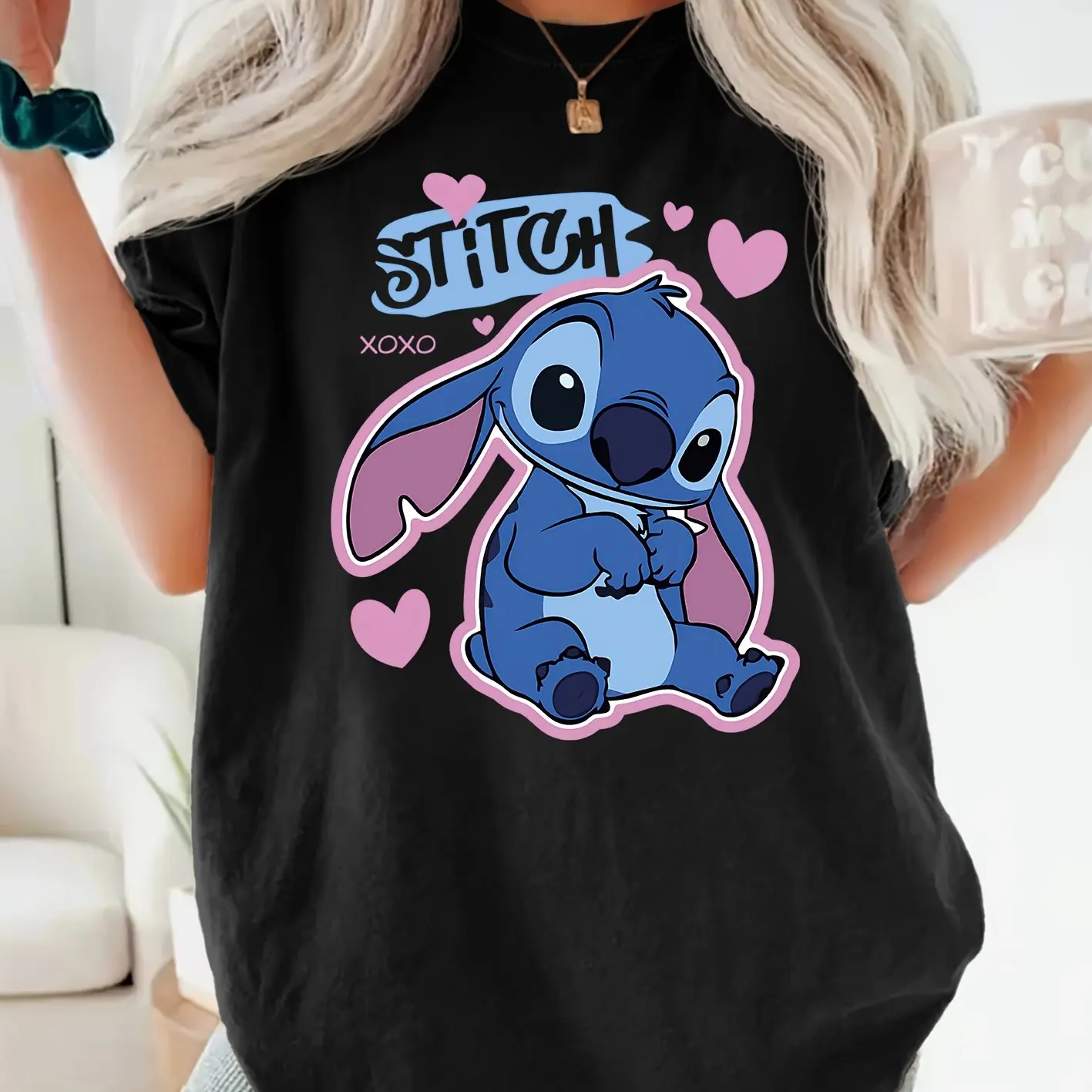 T-shirt Disney Stitch in cotone da uomo e da donna, casual, alla moda, streetwear, oversize, ampia, manica corta, unisex, per eventi