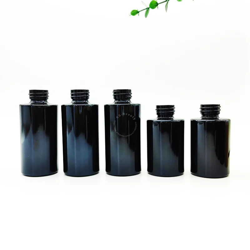 20ML 30ML 40ML 60ML Glossy Black Glass Bottles with Bamboo Disc Top Cap Screw Lid Pipette Dropper Bottle Jar Vials For Perfumes