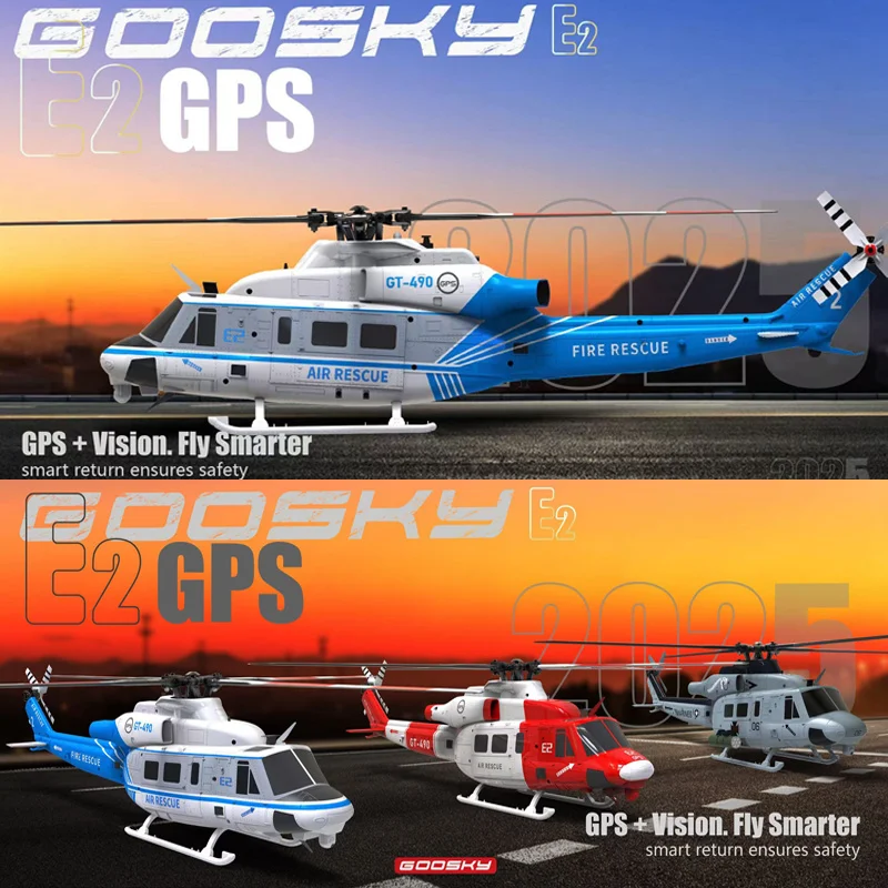 

GOOSKY E2 Helicopter 1:35 8CH New Smart Drone Brushless Model Aircraft GPS Positioning One-Key Return UH-1Y RC Helicopter RTF