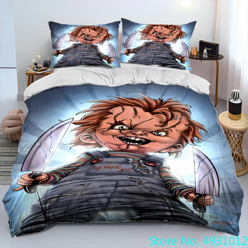 Horror Movie Character Chucky Saw Comforter Bedding Set,Duvet Cover Bed Set Quilt Cover Pillowcase,King Queen Size Bedding Set