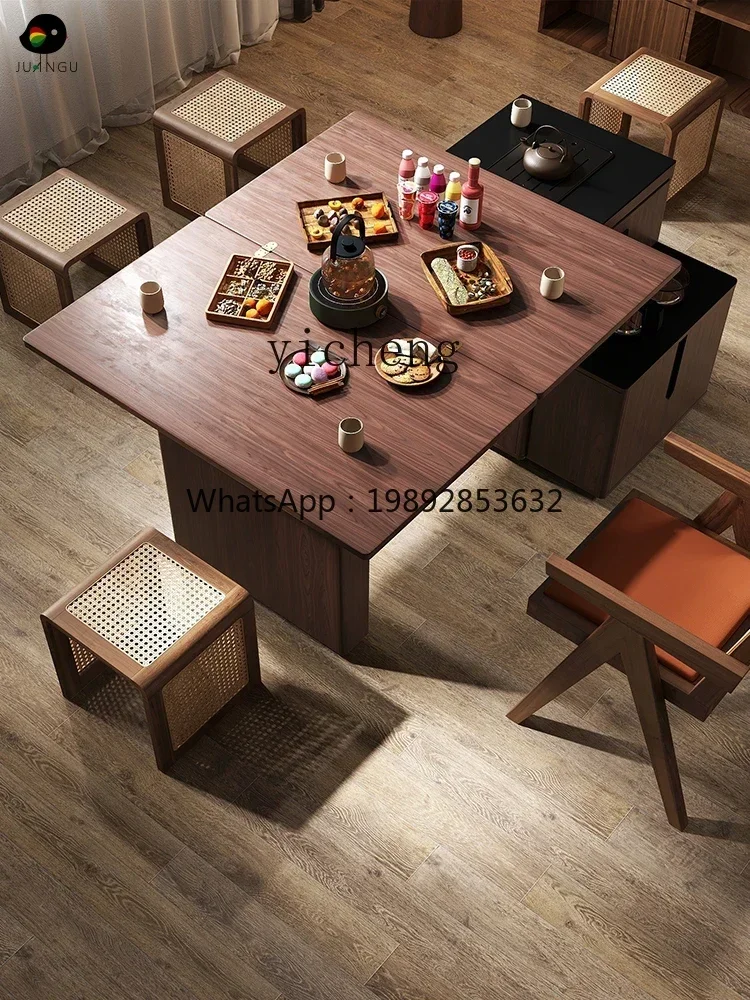 DF solid wood movable tea table rotating  tea table folding dining table chair drinking tea chair combination