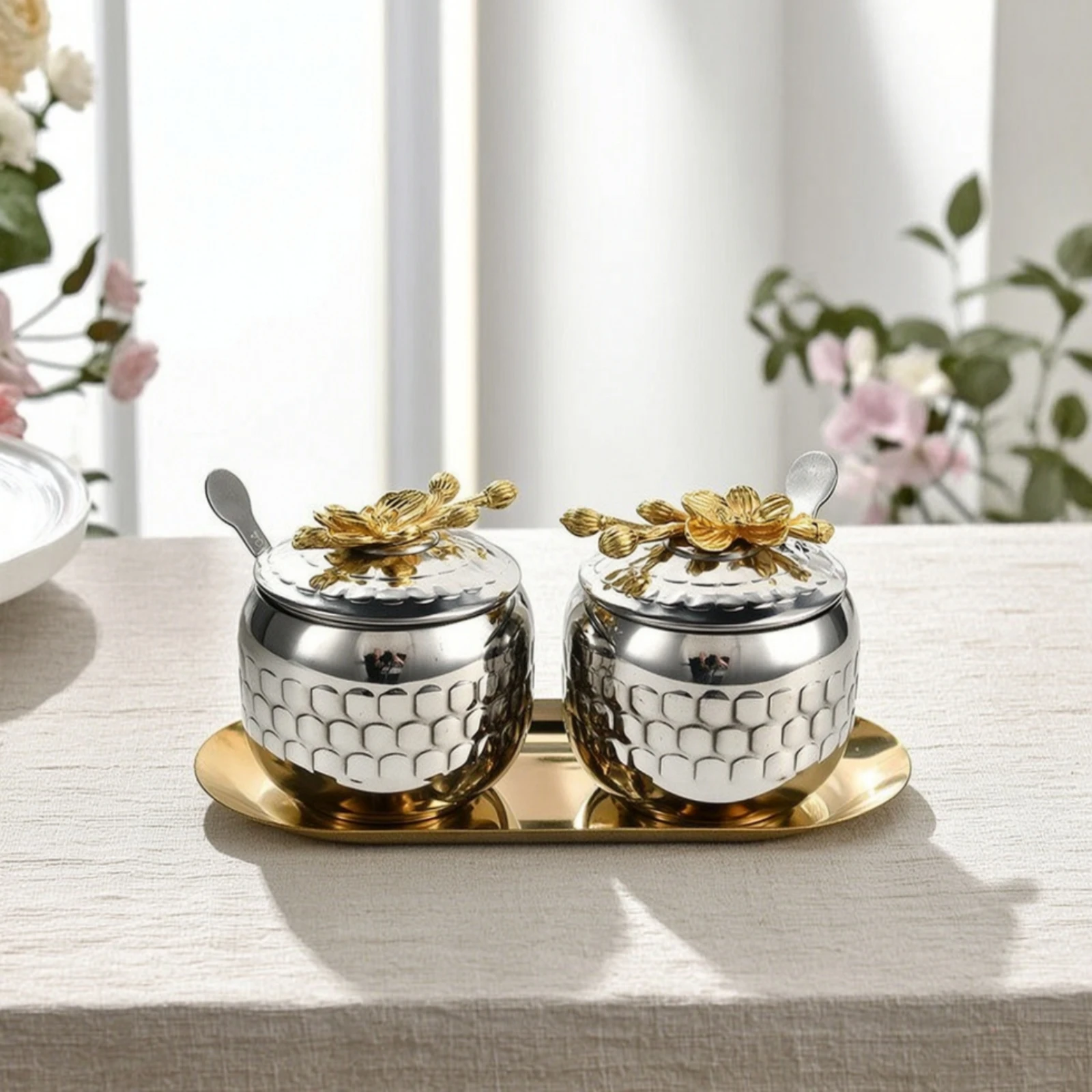 Condiment Set with Tray Easy to Clean Condiment Jar Set Seasoning Jars with Spoons Food-Safe Seasoning Pots with Lids Dust-Proof