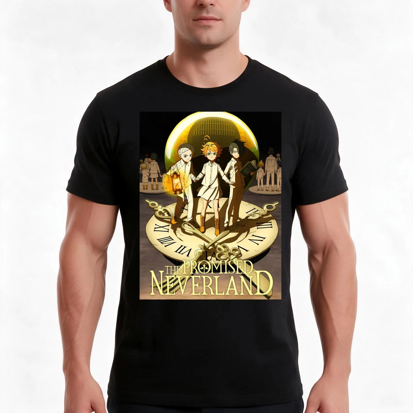 The Promised Neverland Trio T-Shirt, Summer Casual Cotton Tee, Oversized Streetwear Tops, Vintage Graphic Print, 100% Cotton