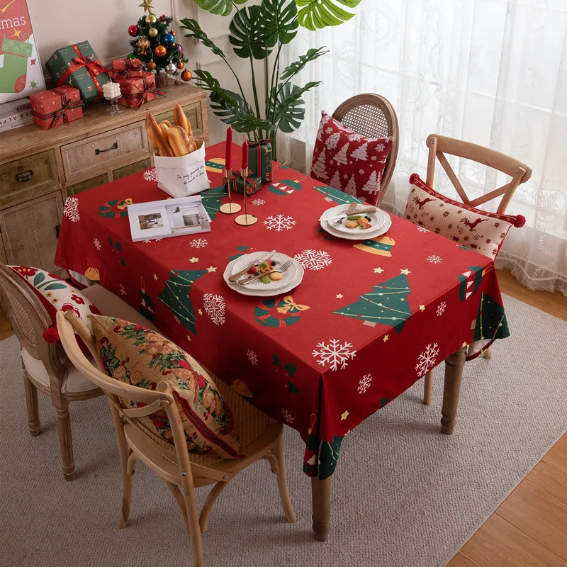 Flannelette Printed Red Christmas Decor Table Cloth Snowflake Christmas Tree Tablecloth New Year's Eve Decorations Tablecloths