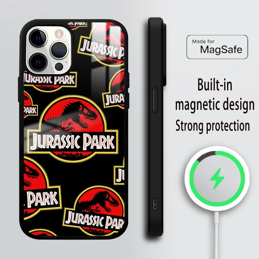 World J-Jurassic Park Phone Case For iPhone 16 15 14 13 12 11 Pro Max Plus Mini Mirror Wireless magnetic case