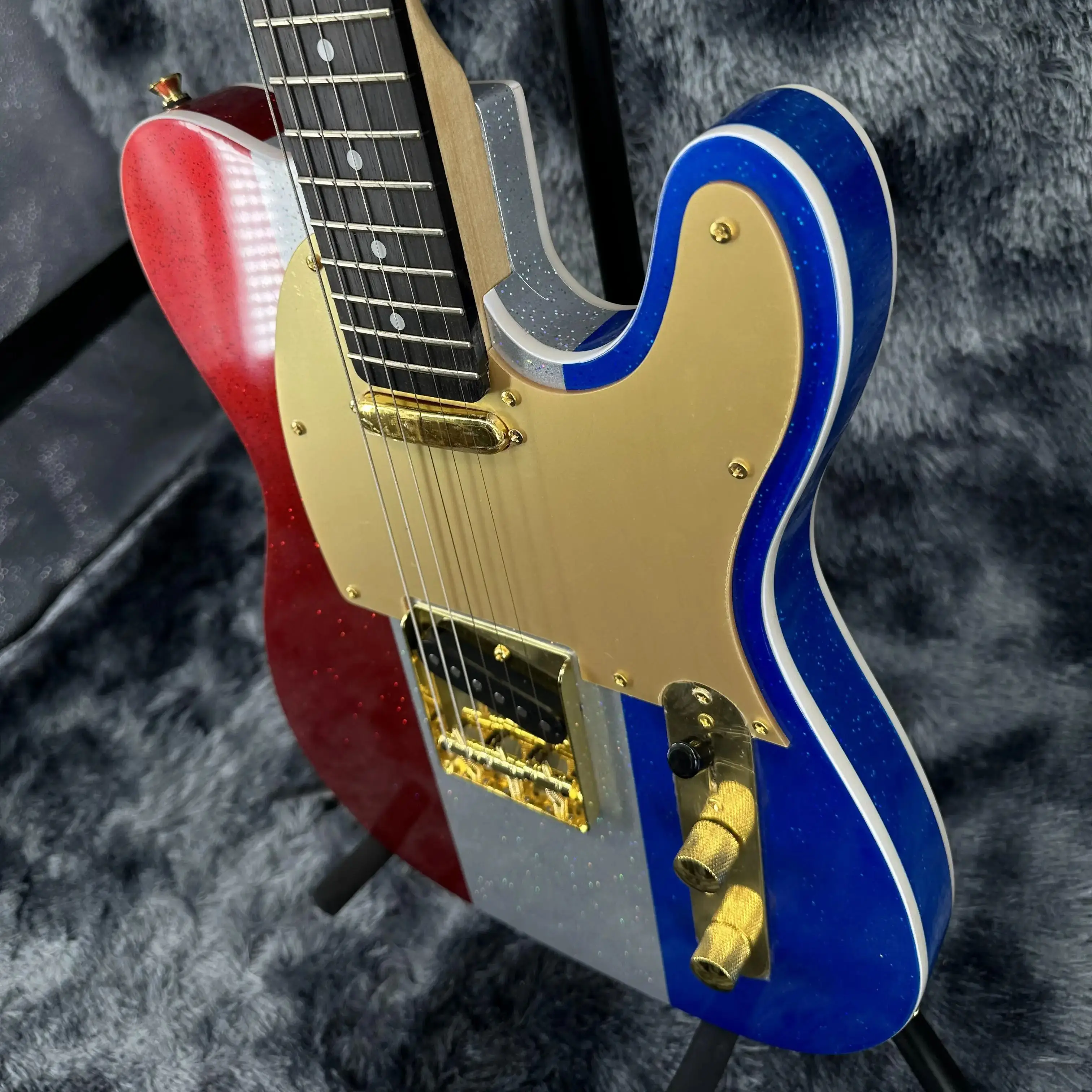 جيتار كهربائي أحمر أصفر أزرق مطلي بالذهب 6 أوتار - 22 فريت يتم شحنها من المستودع في الولايات المتحدة #1