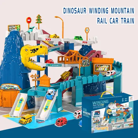 Dinosaur Race Track Playset for Boys Kids 3-5, Dinosaur Climbing Hills Car Track Play Set with 8 Mini Racer Cars, Kids Car Ramp