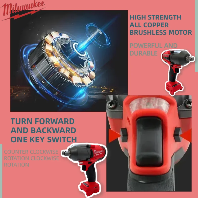 ميلووكي 1300NM مفتاح كهربائي لاسلكي فرش تأثير وجع عزم دوران كبير سيارة شاحنة إصلاح أدوات كهربائية #5