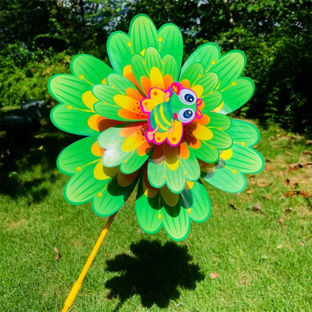 Mulino a vento grande multistili con petali a sei foglie, colorato tradizionale, in PVC, per prato, fiore, girandola, cartone animato a doppio strato