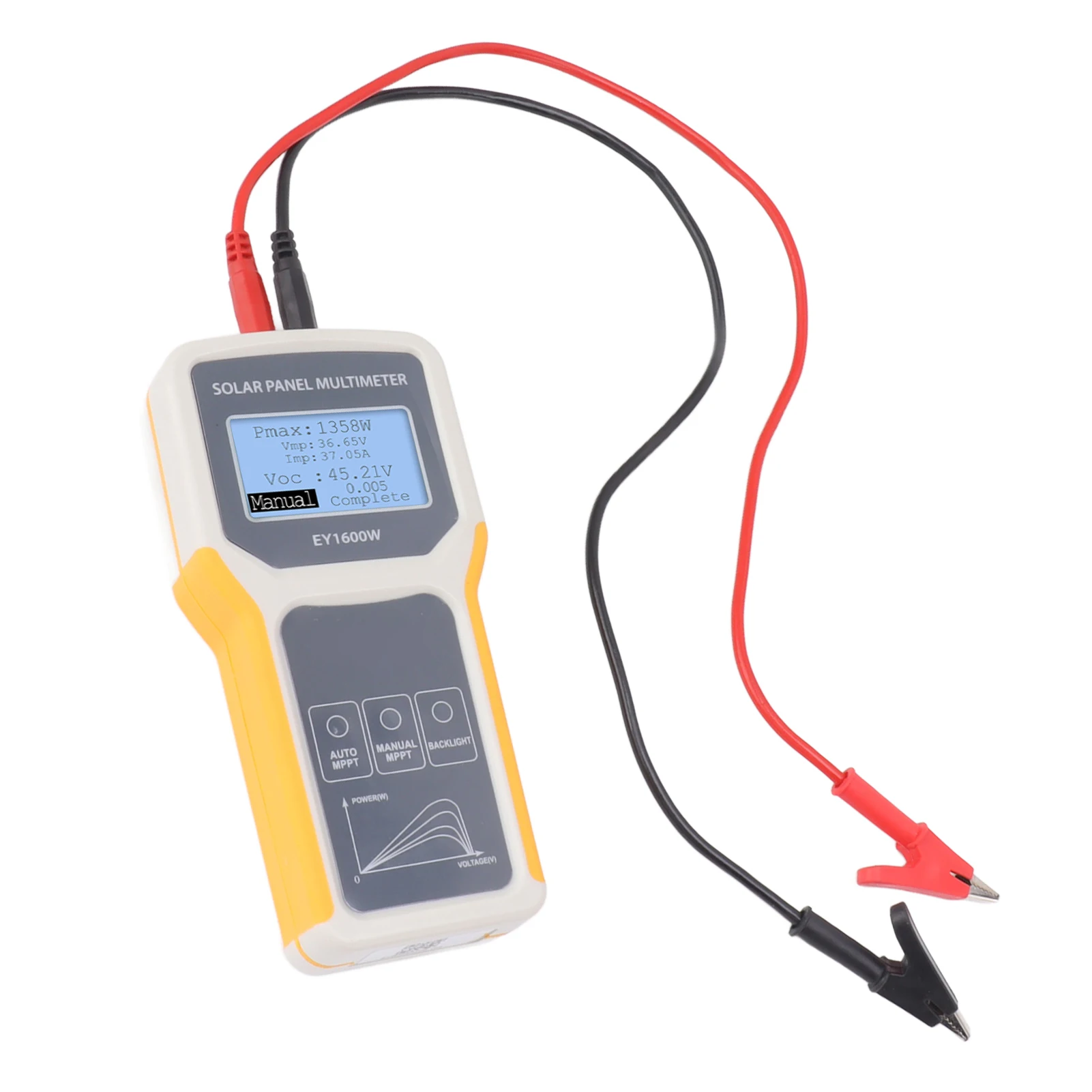 Solar Panel MPPT Tester Photovoltaic Panel Multimeter Handheld Yellow LCD Screen Backlight Solar Powered for Solar PV Testing